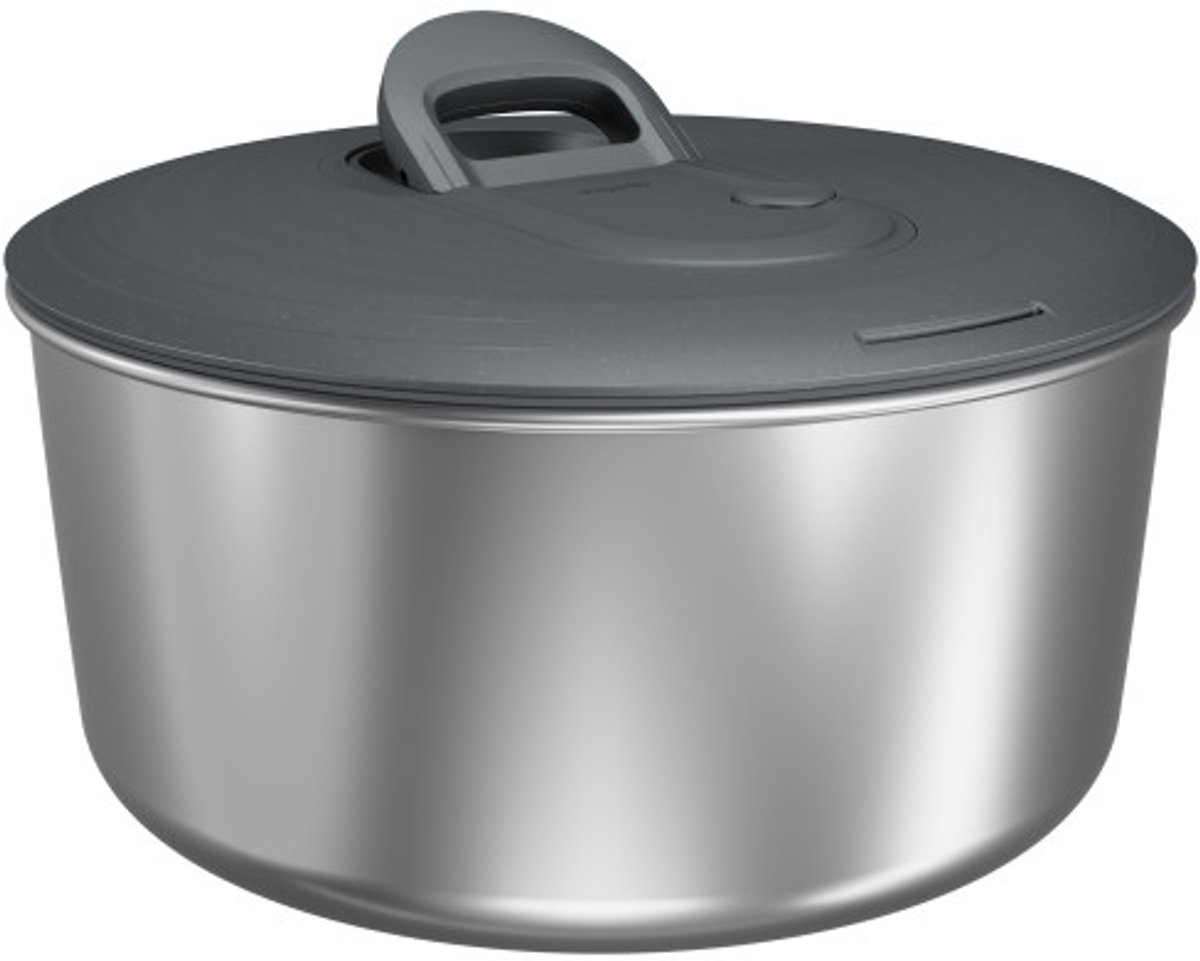 Zyliss Easy Spin L RVS - Slacentrifuge Ø27 cm – Uittrekbaar Koord en Rem – AquaVent™ Technologie – Sla Centrifuge met Antislip Bodem – Elegante RVS Serveerkom – Duurzaam Ontwerp