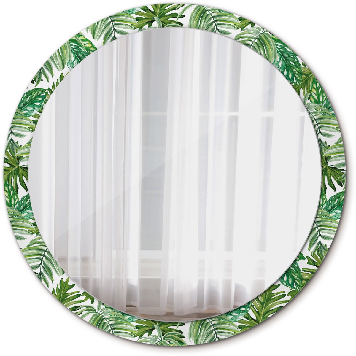 Tulup Spiegel - Ronde Spiegel - Spiegel op gehard Glas - Junglebladeren - Diameter: 100 cm - Spiegel met patroon - Luxe Spiegel - Groene - Slaapkamerspiegel - Badkamerspiegel - Make-upruimte - Kaptafel - Make-up Spiegel - Spiegel Met Haken