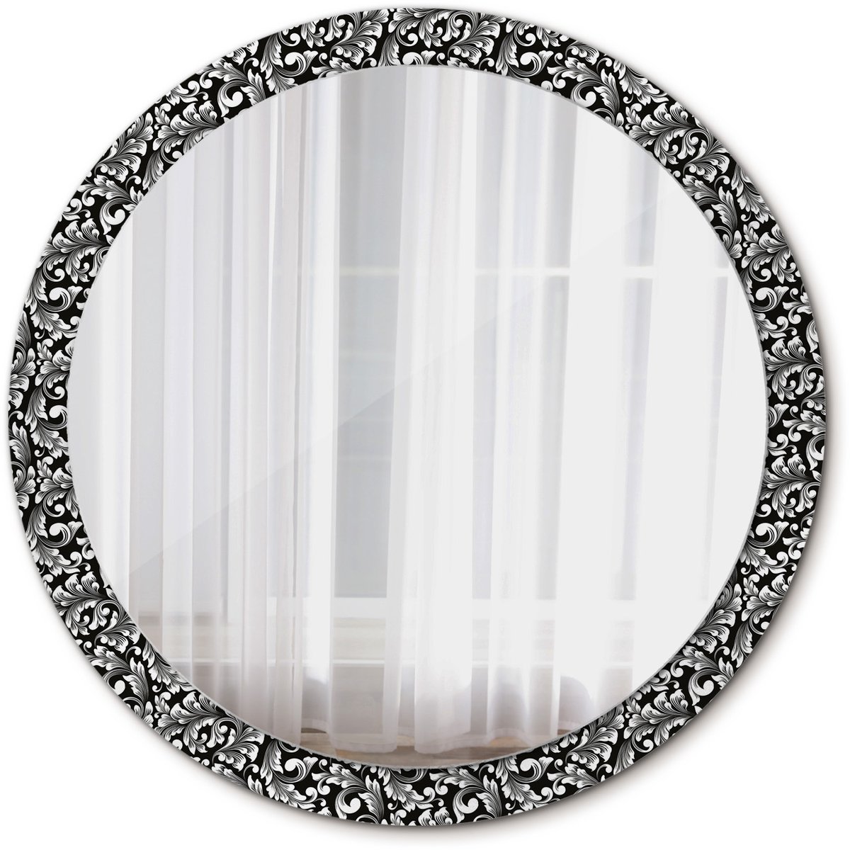 Tulup Spiegel - Ronde vorm Spiegel - op gehard Glas - Ornament - Diameter: 100 cm - Decoratieve spiegel met patroon - Origineel cadeau - Zwart-Witte - Inloopkastspiegel – Badkamerspiegel - Kleedkamer - Make-up Spiegel - Montageset
