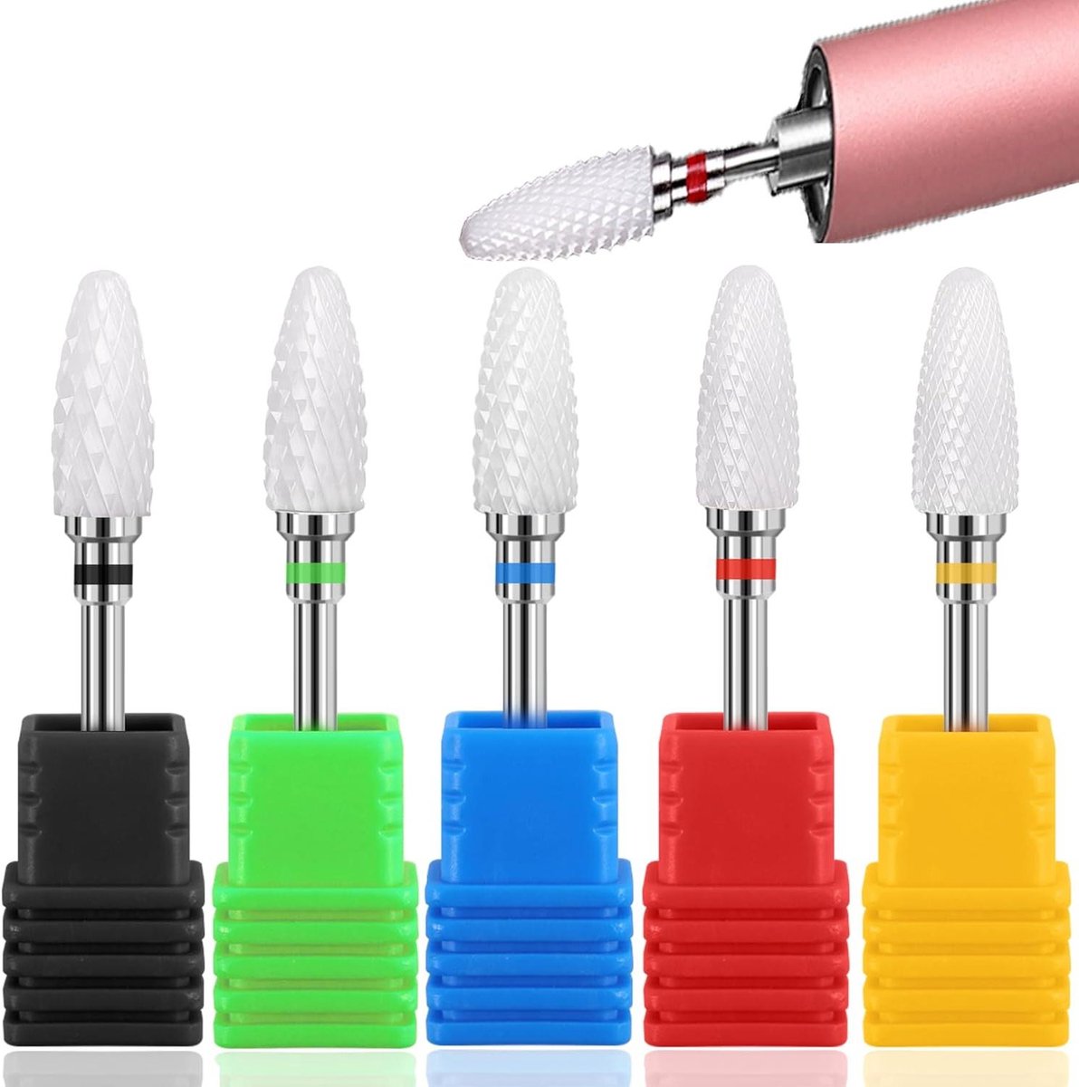JGS Premium - 5 Stuks Keramische Nagelboortje voor Elektrische Nail Boor - Pedicure en Nail Art - Grof Grit Tirch Cilindertop - Voor Geavanceerde Gebruikers en Amateurs