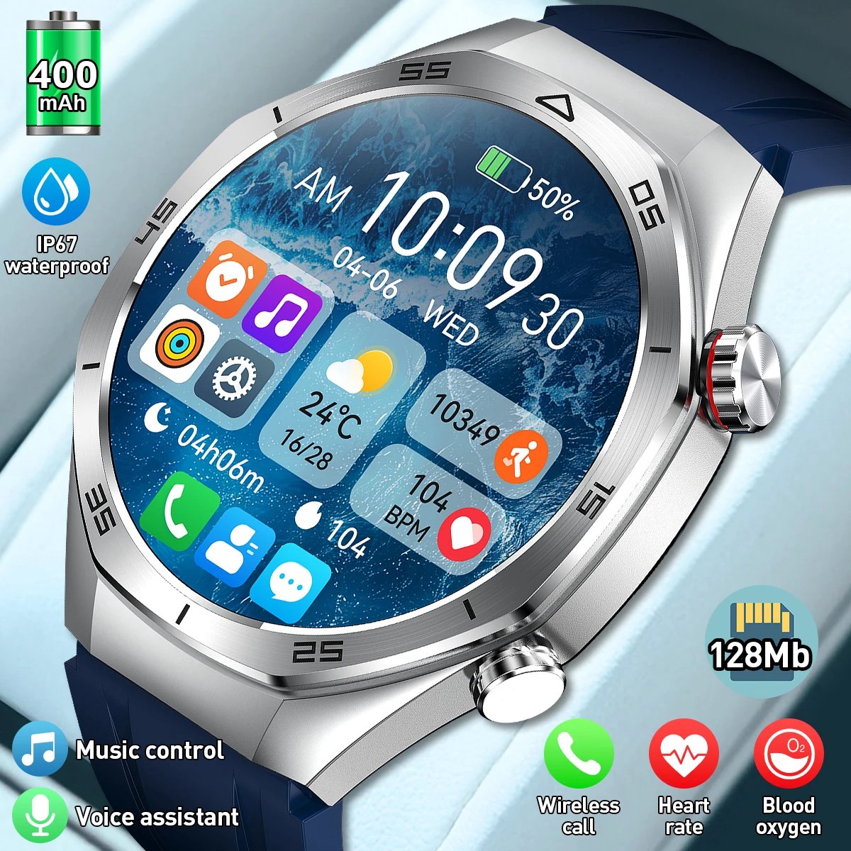 Afbeelding 3 van Smartwatch Sporthorloge Bluetooth Waterdicht Zilver