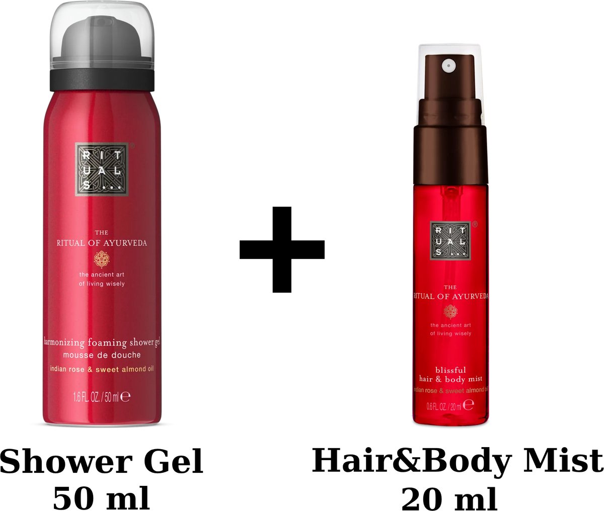 Rituals - Ayurveda - Shower Gel 50 ml Travel size + HairBody Mist 20 ml Travel size + Gift bag - Douchegel - Doucheschuim