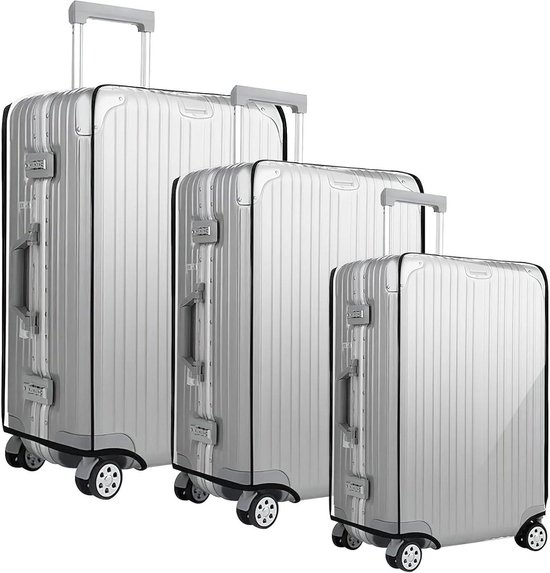 APKOL 3-delige beschermhoes voor koffer van transparant pvc, 20 24 28 inch, waterdichte kofferbescherming, trolley herbruikbaar, 3 beschermhoes voor koffer 3 bagagelabel, 28