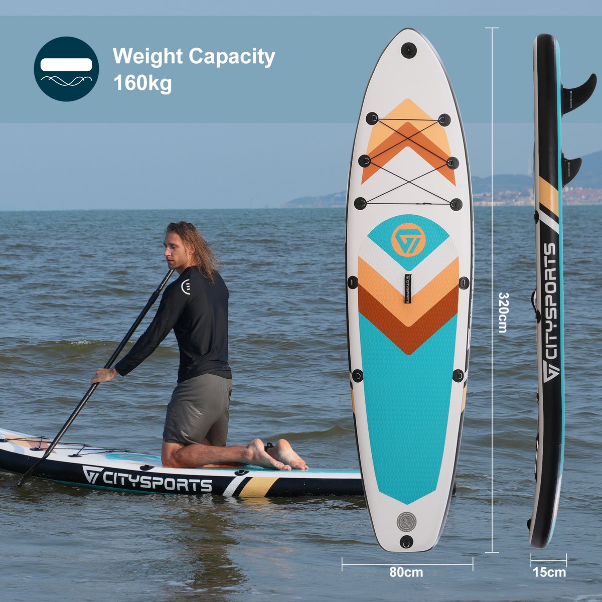 CITYSPORTS SUP Board - Paddle Board - Opblaasbaar Paddle Board - Verstelbare Peddel - Complete Set - 320 cm - Max. 160 kg – foto 7