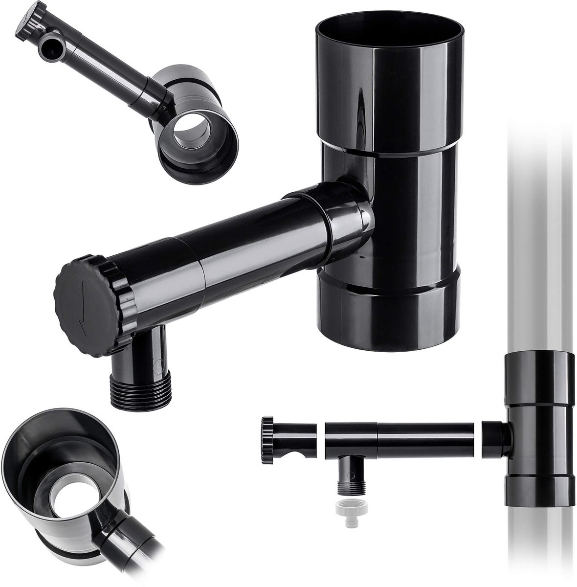 KADAX Regenverzamelaar, 80 mm, regenwaterverzamelaar voor regenpijp, regendief met geïntegreerd ventiel, waterverzamelaar van hoogwaardig kunststof, waterdief, zwart