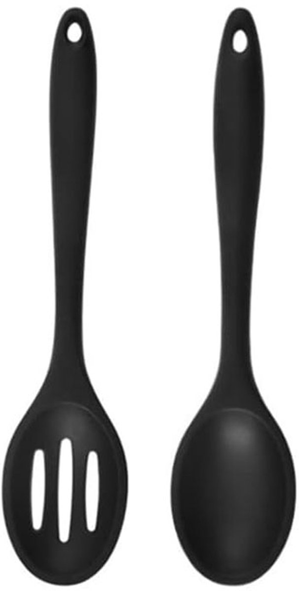 2 stuks - Kooklepel - Mannelijke lepel - Siliconen lepel - Antiaanbak keuken roerlepel - Siliconen keukenbenodigdheden - Voor roeren, bakken en mengen - 20,3 × 4,5 cm - Zwart