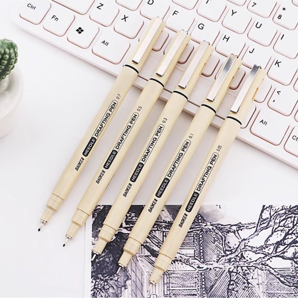 Ainy - Micro Fineliners Vijf watervast - set van 5 zwart fineliner | fine liner kawaii manga / anime tekenen op schetsboek | bullet journal | handlettering | Pigment liner penselen | calligraphy pennen — afbeelding 11