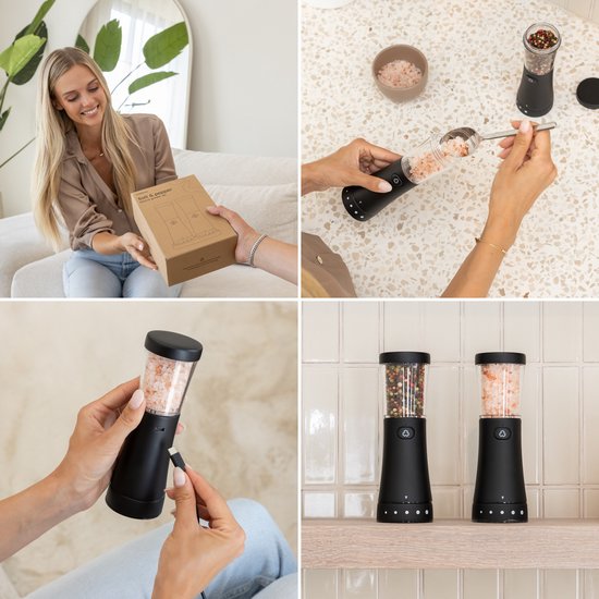 Sangcon USB oplaadbare elektrische zout- en pepermolenset