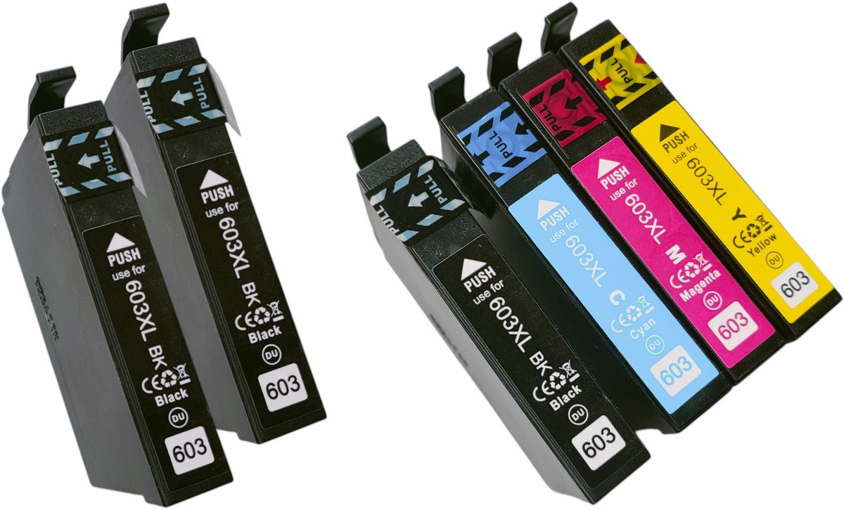 KATRIZ® Huismerk Inktcartridges 603XL – Set van 6 (Zwart, Cyaan, Magenta, Geel) – Geschikt voor Epson XP-2100 / XP-3100 / XP-4100 / WF-2830DWF – Hoge Capaciteit – Compatible Alternatief