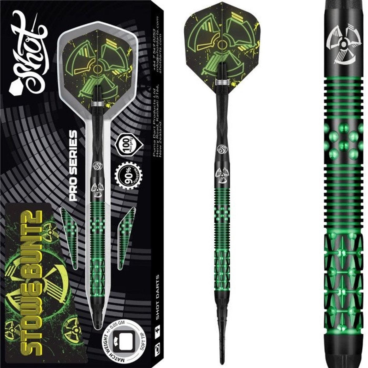Shot Stowe Buntz V2 Black 90% Soft Tip - Dartpijlen