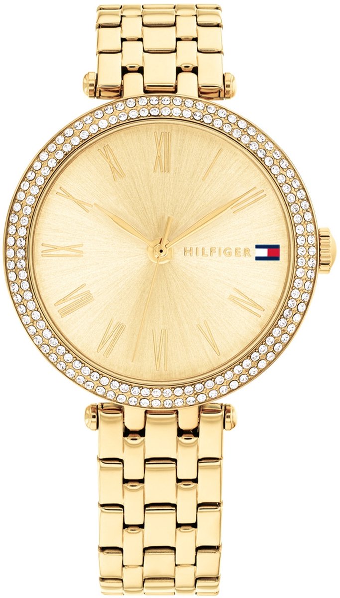 Tommy Hilfiger TH1782718 NATALIE Dames Horloge - Mineraalglas - Staal - Goudkleurig - 34 mm breed - Quartz - Vouw-Vlindersluiting - 3 ATM (spatwater)