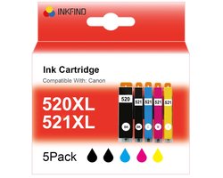 INKFIND PGI520XL CLI521XL inkt cartridge Geschikt voor Canon PGI-520XL Canon CLI-521XL CanonPGI520 CanonCLI521 van 5 stuks multipack voor Canon…