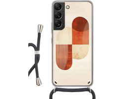 Telefoonhoesje Geschikt voor Samsung Galaxy S22 - Bogen - Beige - Vormen - Siliconen - Crossbody - Backcover met Koord - Telefoonhoesje met koord - Hoesje met touw Telefoonhoesje