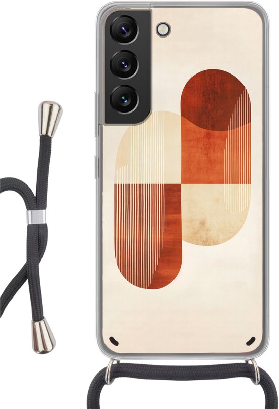 Telefoonhoesje Geschikt voor Samsung Galaxy S22 - Bogen - Beige - Vormen - Siliconen - Crossbody - Backcover met Koord - Telefoonhoesje met koord - Hoesje met touw Telefoonhoesje