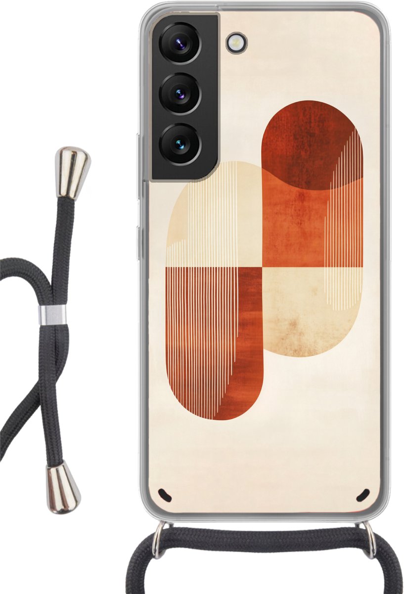 Telefoonhoesje Geschikt voor Samsung Galaxy S22 - Bogen - Beige - Vormen - Siliconen - Crossbody - Backcover met Koord - Telefoonhoesje met koord - Hoesje met touw Telefoonhoesje