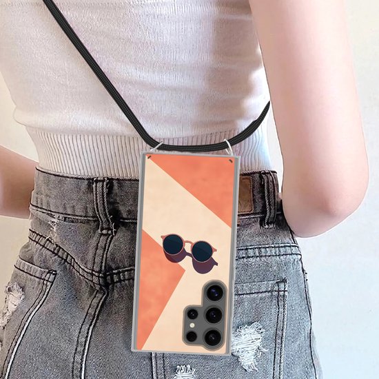 Telefoonhoesje Geschikt voor Samsung Galaxy S24 Ultra - Zonnebril - Schaduw - Oranje - Minimalistisch - Siliconen - Crossbody - Backcover met Koord - Telefoonhoesje met koord - Hoesje met touw Telefoonhoesje