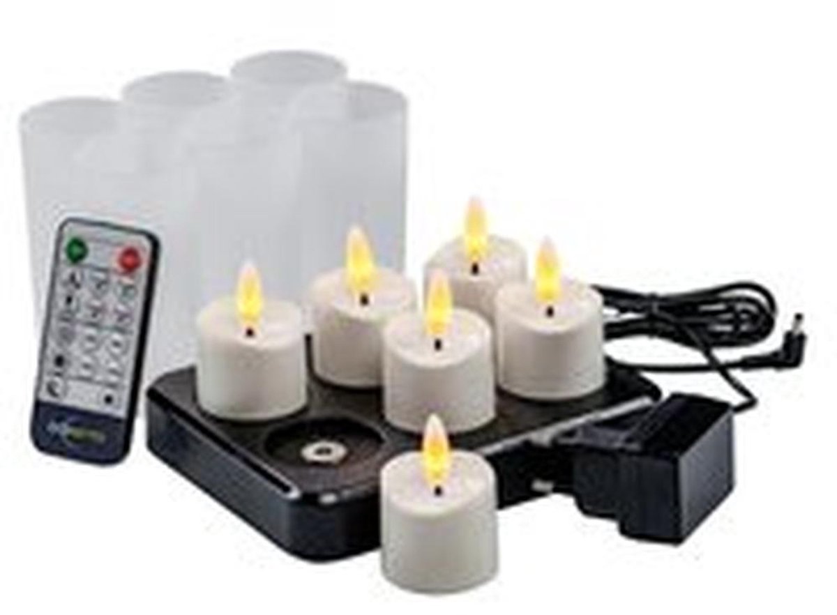 Oplaadbare Waxinelichtjes – tot 400 Uur Brandduur – LED – 6 Stuks – Met Timer & Afstandsbediening – 3D Vlam Effect