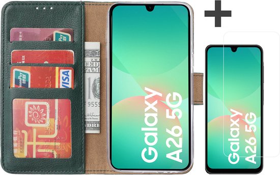 Étui avec protection d'écran pour Samsung Galaxy A26 – Étui Arara avec porte-cartes – Vert