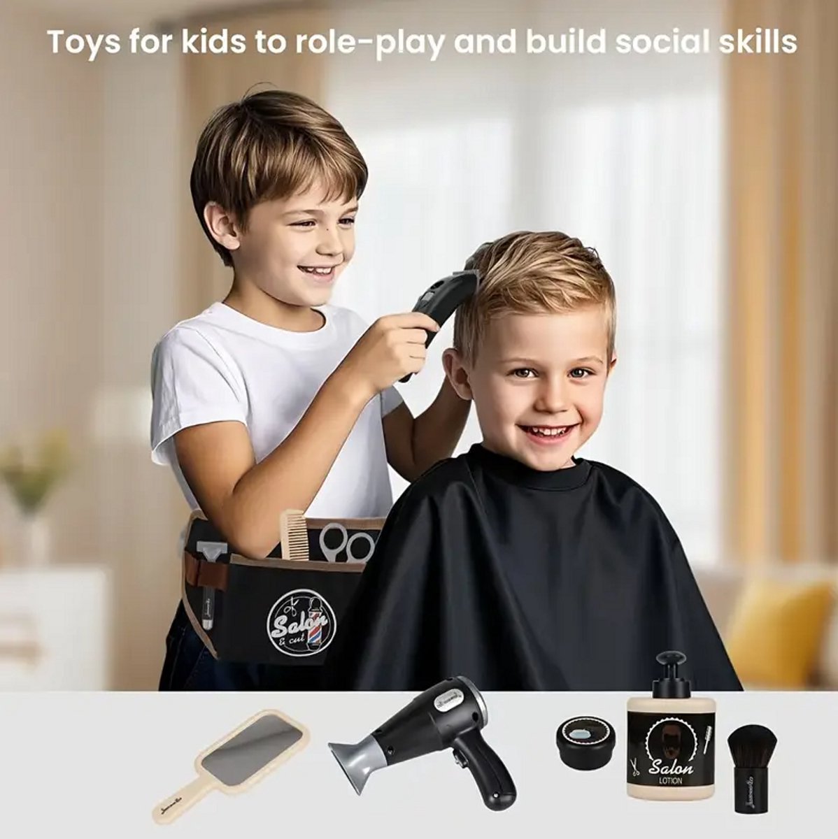 Kit Coiffeur Enfant 10 Pièces - Tondeuse, Sèche-Cheveux, Rasoir, Sac | Jeu De Rôle 3 Ans Et Plus, Cadeau Garçon