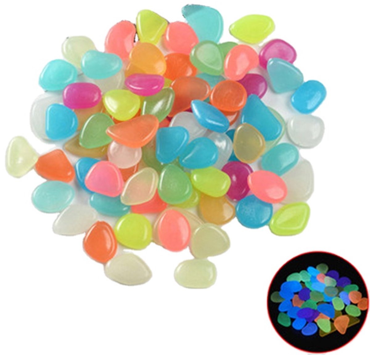 Glow In The Dark, Lichtgevende Stenen, Glanzende Harssteen voor Tuinpaden, Multifunctioneel (Kleur gemengd), 50 Stuks,110 gram
