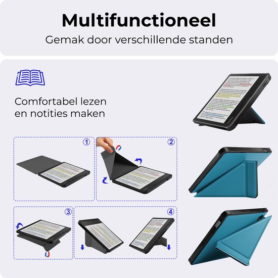 Hoesje Geschikt voor Kobo Libra Colour Hoesje Luxe Bescherm Case Met Screenprotector - Hoes Geschikt voor Kobo Libra Colour Hoes Book Cover - Turquoise van Merkloos — afbeelding 3