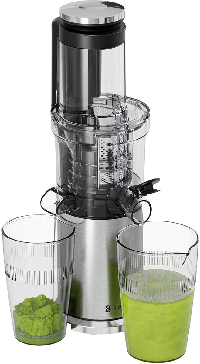 KitchenBrothers Slowjuicer - PFAS Vrij - Sapcentrifuge - Verticaal - Juicer - Groenten en Fruitpers - 80 mm - 750 ml - Grijs