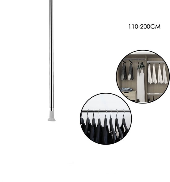 Tringle à rideau de douche extensible sans Embouts 110-200 cm - Tringle à rideau antidérapante - Tringle télescopique en aluminium - Tringle à vêtements