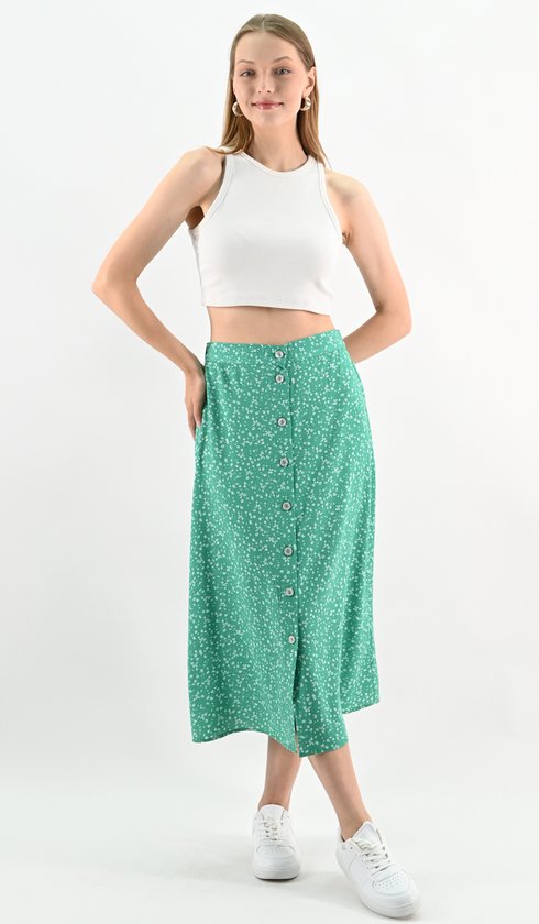 YesMooi - Jupe mi-longue Rok à imprimé floral et Boutons - M (38)