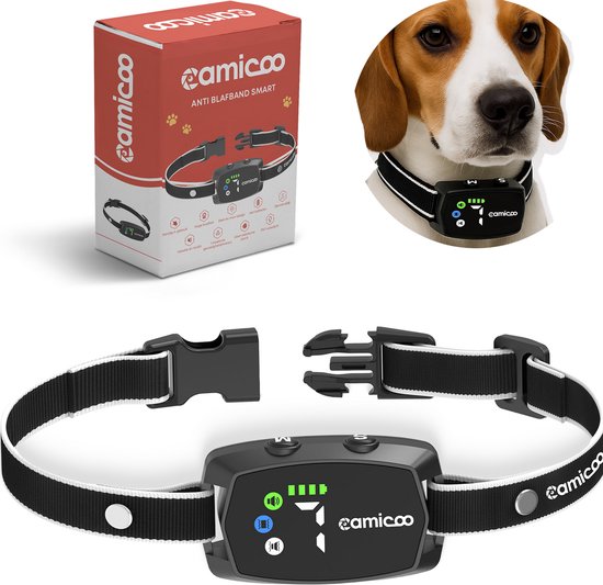 Camicoo® Anti Blafband SMART - Anti Blaf Apparaat - Blafband - Blafband Voor Honden - Handig in gebruik - Hoge kwaliteit - Oplaadbaar - Diervriendelijk - Vibratie en Audio - 7 instelbare gevoeligheidsniveaus - Geen elektrische shock - Zwart