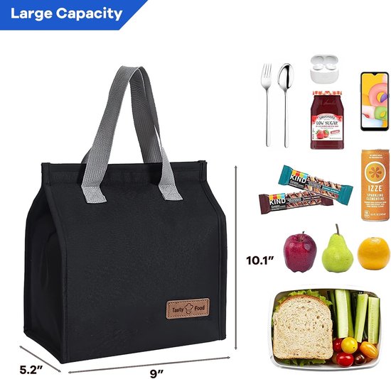 Koeltassen - 22 x 13 x 25 cm - Geïsoleerde lunchtas - Lsolatie - Handvat riem - Koeltas - Herbruikbare - Lunchtas - Lunch bag - Geïsoleerde koeltas - Picknicktas - Geschikt voor werk, kantoor, reizen - Zwart van Merkloos — afbeelding 2
