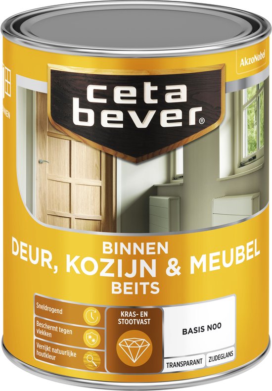 Cetabever - Binnenbeits Deur, Kozijn & Meubel Transparant Zijdeglans - White wash - 1 L