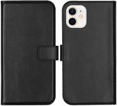 Selencia Hoesje - Geschikt voor iPhone 12 Mini - Echt Lederen Bookcase - Zwart
