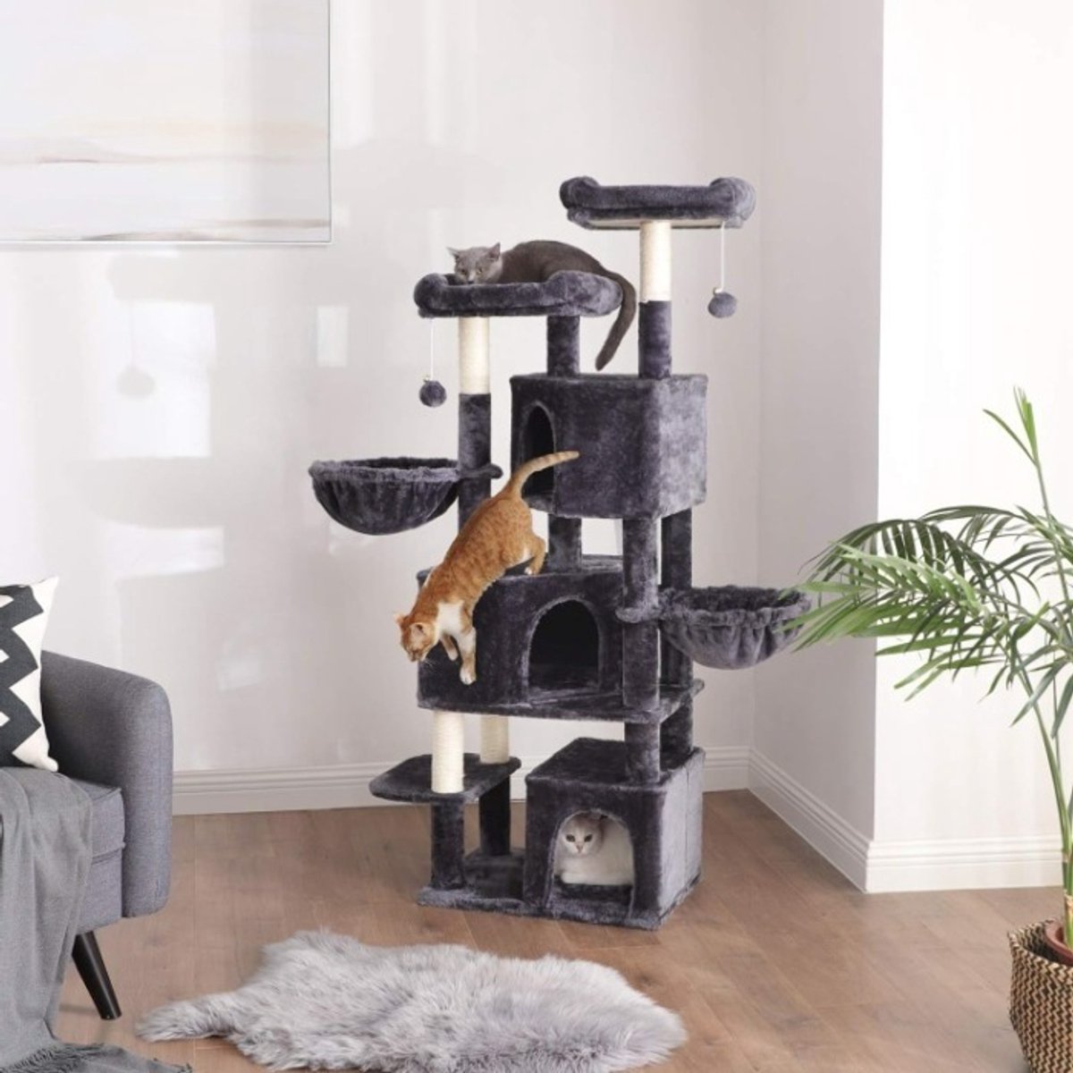 Hoppa! Kattenboom groot, met 3 kattengrotten - Rookgrijs thumbnail 4
