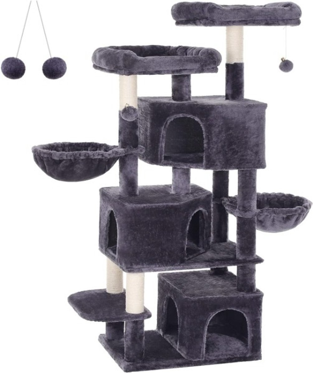 Hoppa! Kattenboom groot met 3 kattengrotten - Rookgrijs - Sisal