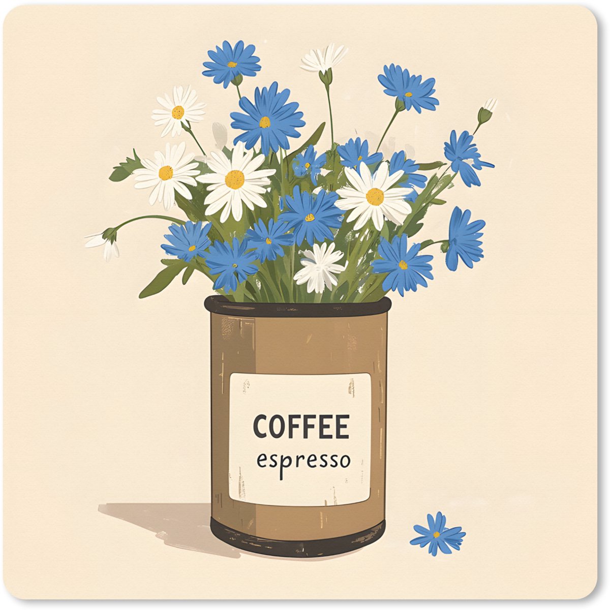 Muismat XXL 80x80 cm - Bureau onderlegger - Bureau mat Coffee - Blik - Minimalistisch - Bloemen - Bureaumat - Gaming mousepad xl - Bureaulegger groot - Computer deskmat