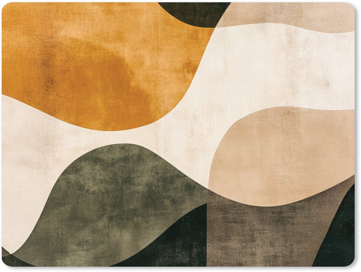 Muismat XXL 80x60 cm - Bureau onderlegger - Bureau mat Vormen - Okergeel - Abstract - Bureaumat - Gaming mousepad xl - Bureaulegger groot - Computer deskmat