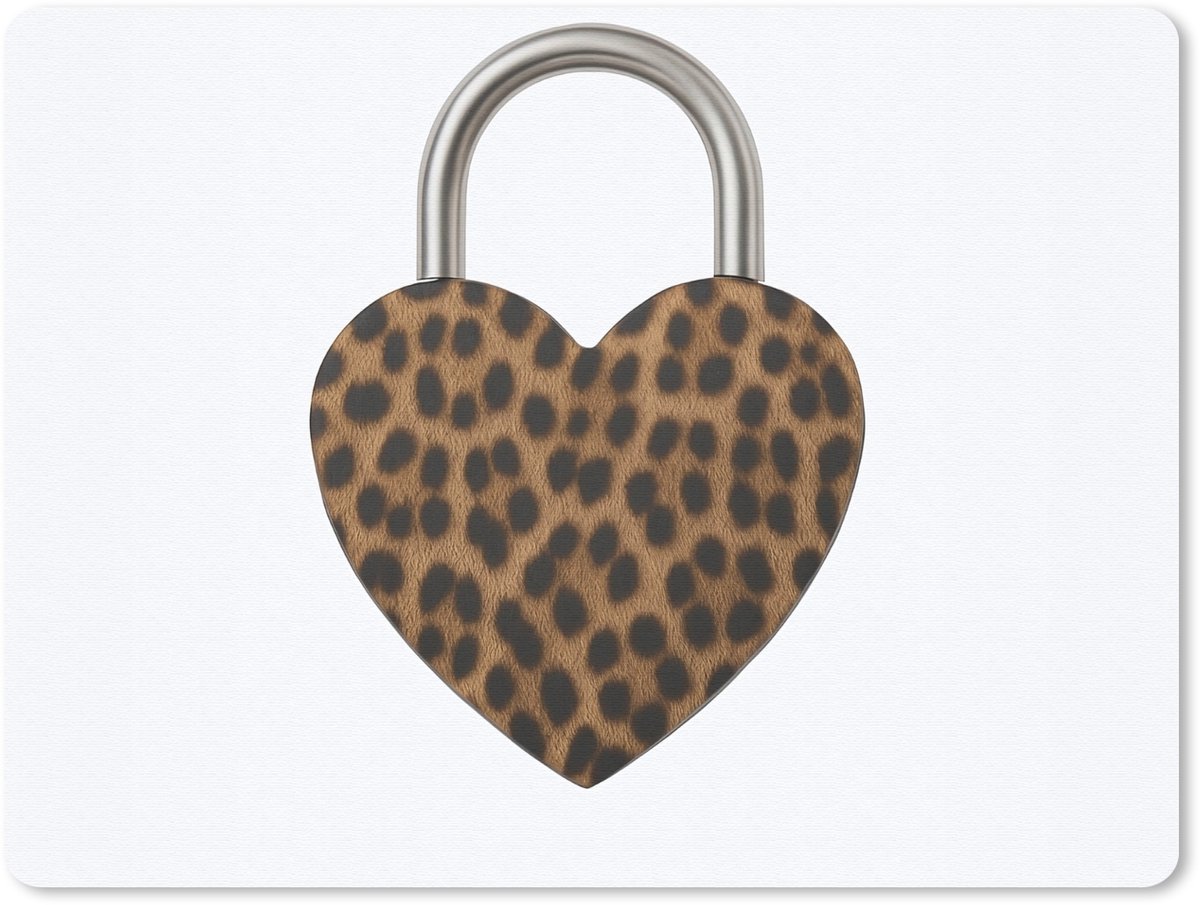 Muismat 23x19 cm - Mousepad Slot - Hartvormig - Bruin - Panterprint - Muismatten