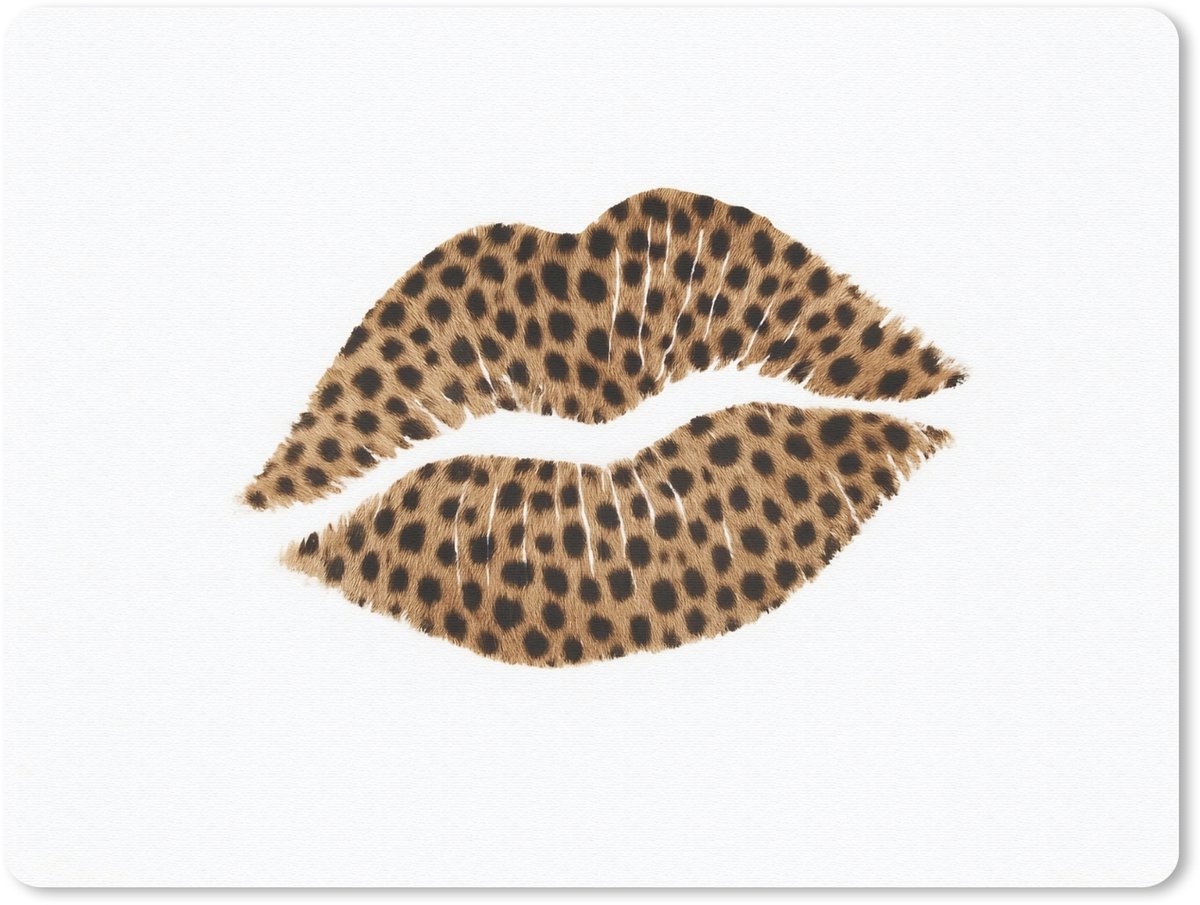 Muismat 23x19 cm - Mousepad Lip - Panterprint - Minimalistisch - Wit - Muismatten