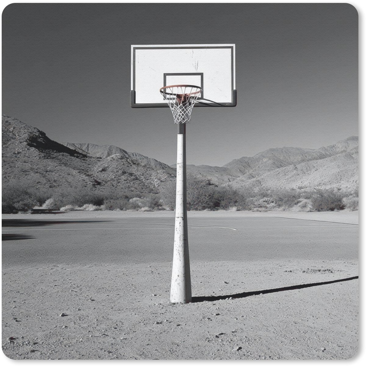 Muismat 20x20 cm - Mousepad Basketbalpaal - Landschap - Zand - Wit - Muismatten