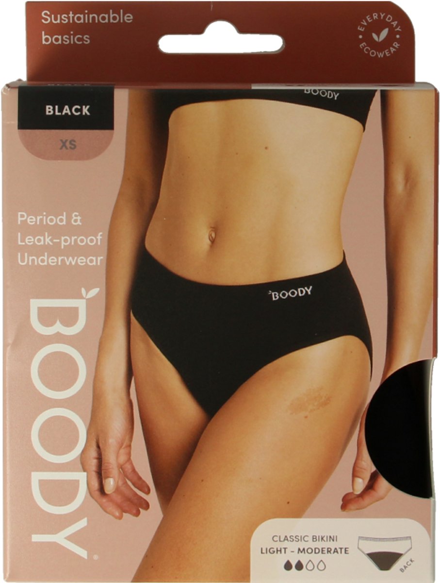 Boody Menstruatieondergoed bikinislip zwart lich/norm XS 1 Stuks