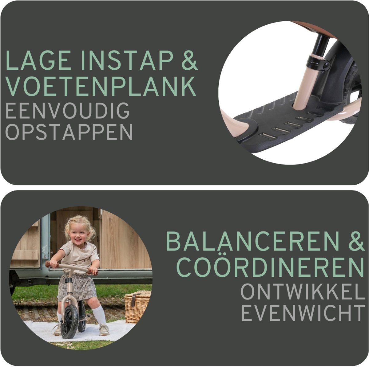 Bandits & Angels Metalen Loopfiets Starter Sand Beige met Voetenplank vanaf 2 Jaar - Limited Edition - Beige Loop Fiets - Verstelbaar Zadel 29 tot 39 cm - Voor Jongens en Meisjes - Compact en Veilig - Lage Instap met Voetenplank — afbeelding 3