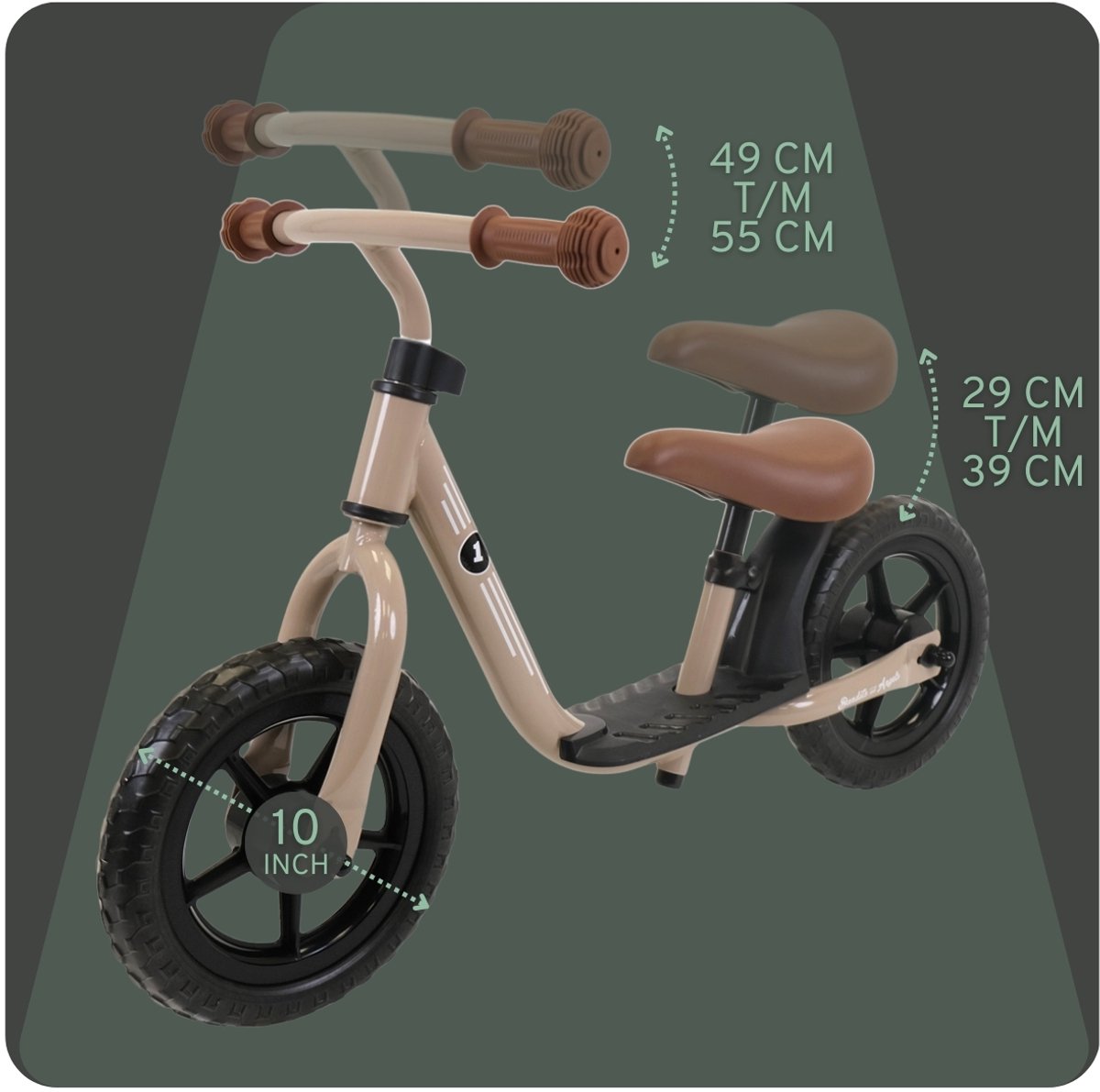 Bandits & Angels Metalen Loopfiets Starter Sand Beige met Voetenplank vanaf 2 Jaar - Limited Edition - Beige Loop Fiets - Verstelbaar Zadel 29 tot 39 cm - Voor Jongens en Meisjes - Compact en Veilig - Lage Instap met Voetenplank — afbeelding 2