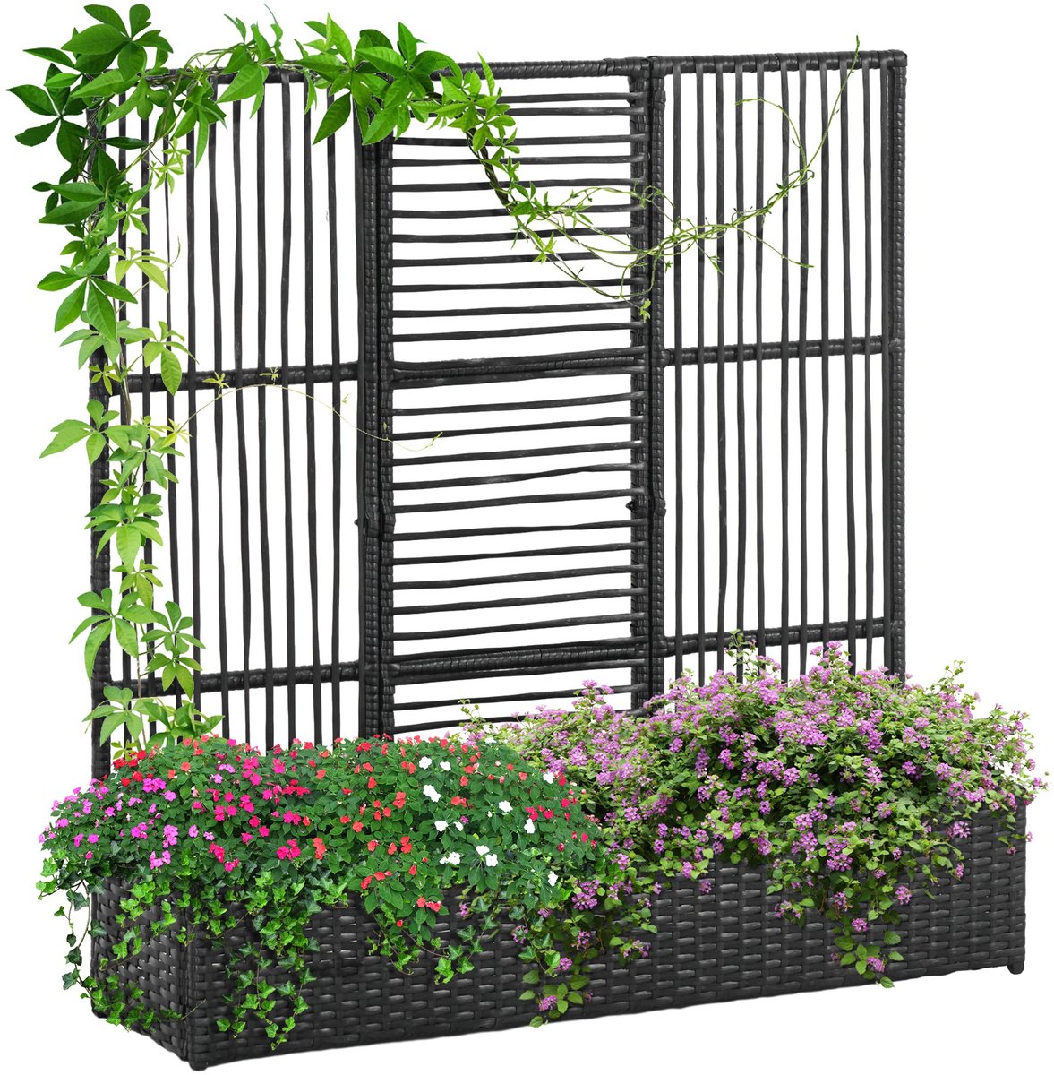 Outsunny plantenbak - zwart - pe-rattan - staal - 103x103x29 cm