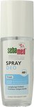 Sebamed Fresh Spray Deo, 75 ml. Transparante fles met witte dop. Bevat "GEEN aluminiumzouten".