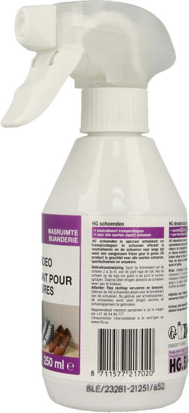 Witte sprayflacon van HG schoen deodorant met deksel, 250 ml.