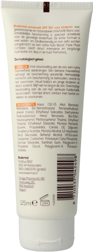 Biodermal Zonnebrand Kids - zonnebrand kind met SPF50+ - zonnemelk speciaal voor kinderen - 125ml