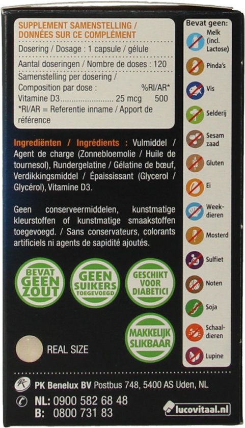 Lucovitaal Vitamine D3 25 microgram Voedingssupplement - 120 Capsules