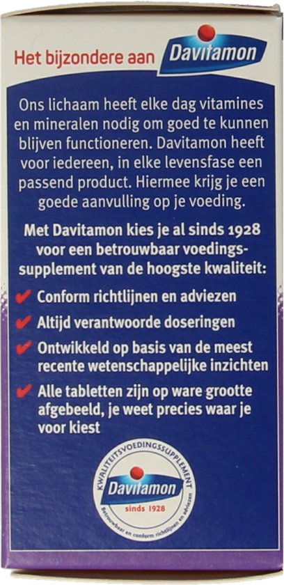 Het bijzondere aan Davitamon. Ons lichaam heeft elke dag vitamines en mineralen nodig. Davitamon heeft voor iedereen een passend product. Met Davitamon kies je sinds 1928 voor een betrouwbaar voedingssupplement van de hoogste kwaliteit.