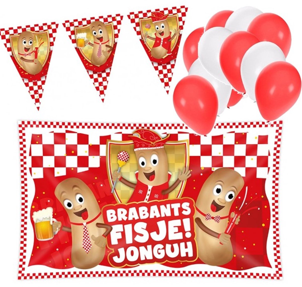 Pakket versiering Gevel vlag - vlaggenlijn - 10 ballonnen - Brabants fisje.