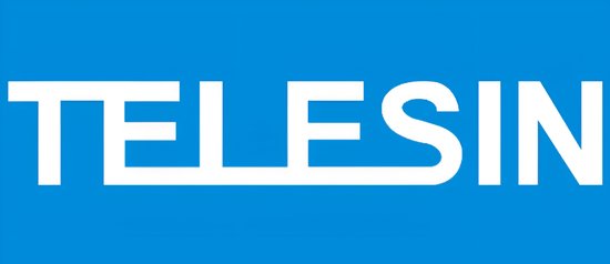 Logo TELESIN blanc sur fond bleu.